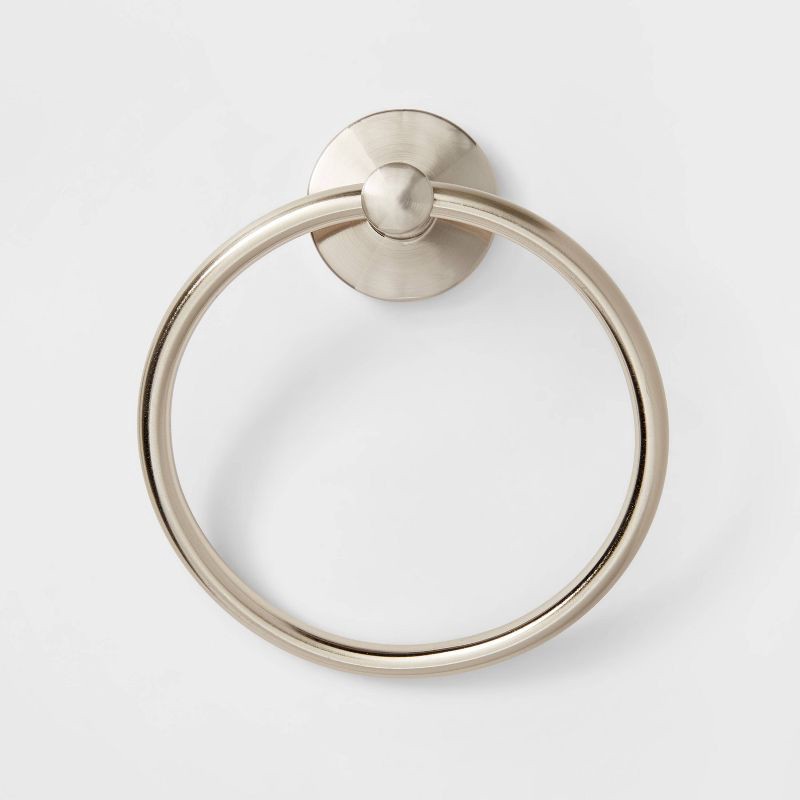slide 1 of 3, Towel Ring Brushed Nickel - Threshold™: Metal Hand Towel Holder, Nickel-Plated Finish, Bathroom Accessory, 1 ct