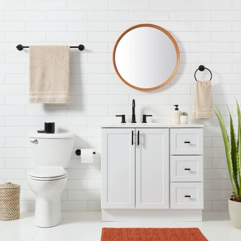 slide 2 of 3, 3pc Clean Bath Hardware Set Black - Threshold™: Zinc & Stainless Steel, Includes Toilet Tissue Holder, 3 ct