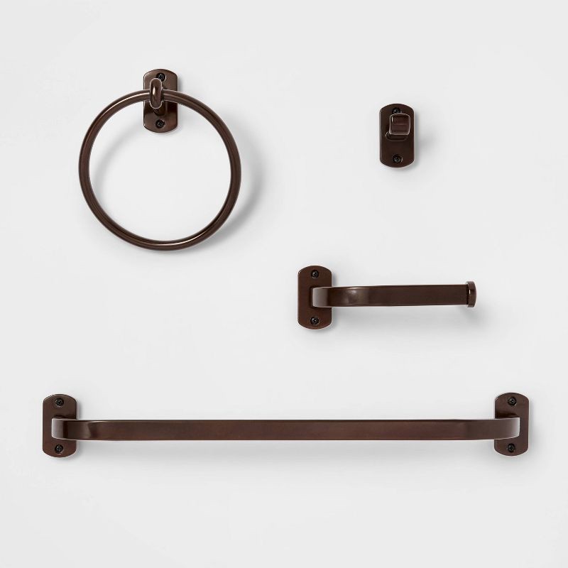 slide 1 of 3, 4pc Bath Hardware Set Oil Rubbed Bronze - Threshold™: Includes Towel Ring, Robe Hook, Tissue Holder, 4 ct