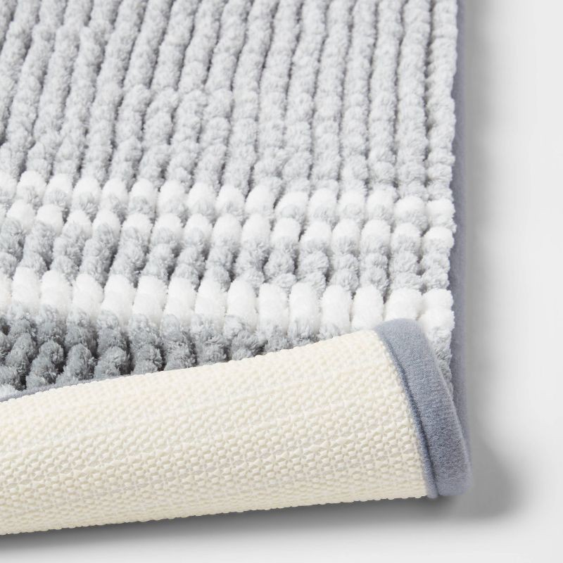 slide 4 of 4, 20"x34" Low Chenille Memory Foam Bath Rug Gray Stripe - Threshold™: Recycled Polyester, Machine Washable, OEKO-TEX Certified, 1 ct