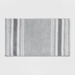 20"x34" Low Chenille Memory Foam Bath Rug Gray Striped - Threshold™: Recycled Polyester, Machine Washable, OEKO-TEX Certified