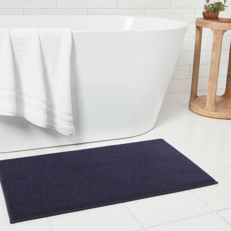 slide 2 of 4, 20"x34" Fine Chenille Memory Foam Bath Rug Navy - Threshold™, 1 ct