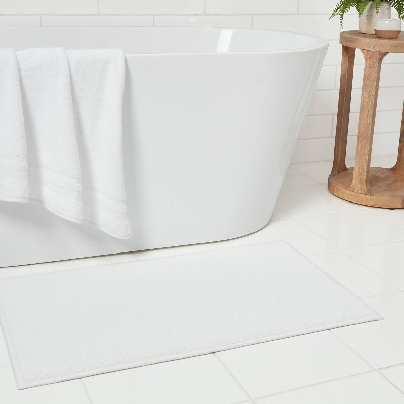 slide 2 of 4, 20"x34" Fine Chenille Memory Foam Bath Rug White - Threshold™: Luxurious, Soft, Knitted, Machine Washable, Non-Slip Backing, 1 ct