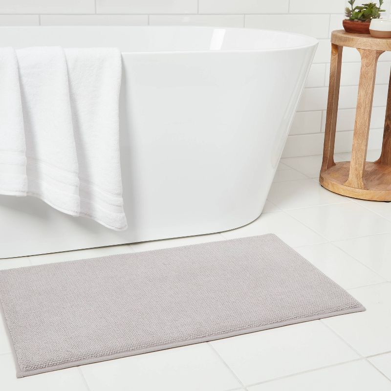 slide 2 of 4, 20"x34" Fine Chenille Memory Foam Bath Rug Light Gray - Threshold™: Knitted, Machine Washable, OEKO-TEX Certified, 1 ct