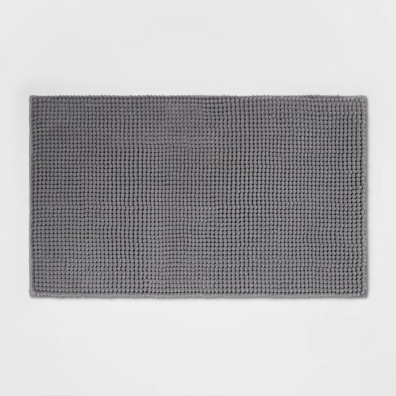 slide 1 of 4, 20"x34" Low Chenille Memory Foam Bath Rug Dark Gray - Threshold™: Recycled Polyester, Machine Washable, OEKO-TEX Certified, 1 ct