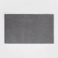 20"x34" Low Chenille Memory Foam Bath Rug Dark Gray - Threshold™: Recycled Polyester, Machine Washable, OEKO-TEX Certified