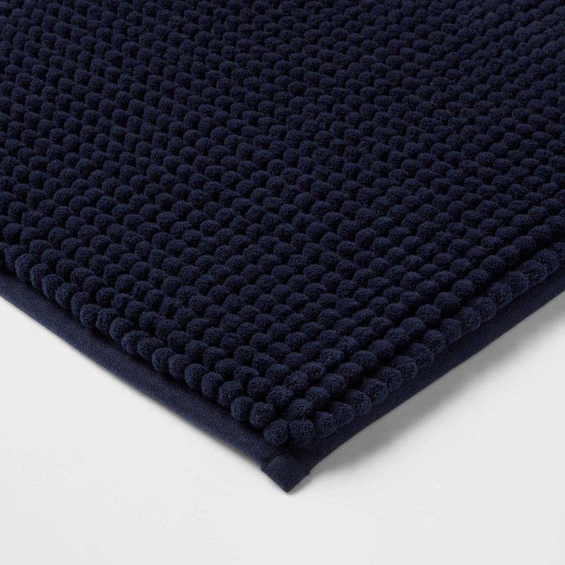 slide 3 of 4, 20"x34" Low Chenille Memory Foam Bath Rug Navy - Threshold™: Recycled Polyester, Machine Washable, OEKO-TEX Certified, 1 ct