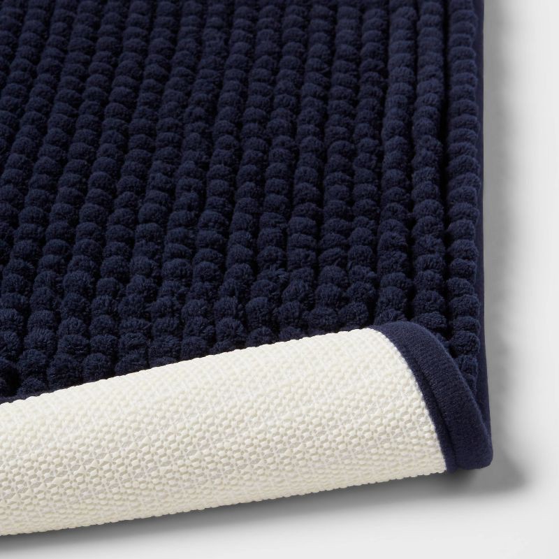 slide 4 of 4, 20"x34" Low Chenille Memory Foam Bath Rug Navy - Threshold™: Recycled Polyester, Machine Washable, OEKO-TEX Certified, 1 ct