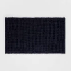 20"x34" Low Chenille Memory Foam Bath Rug Navy - Threshold™: Recycled Polyester, Machine Washable, OEKO-TEX Certified