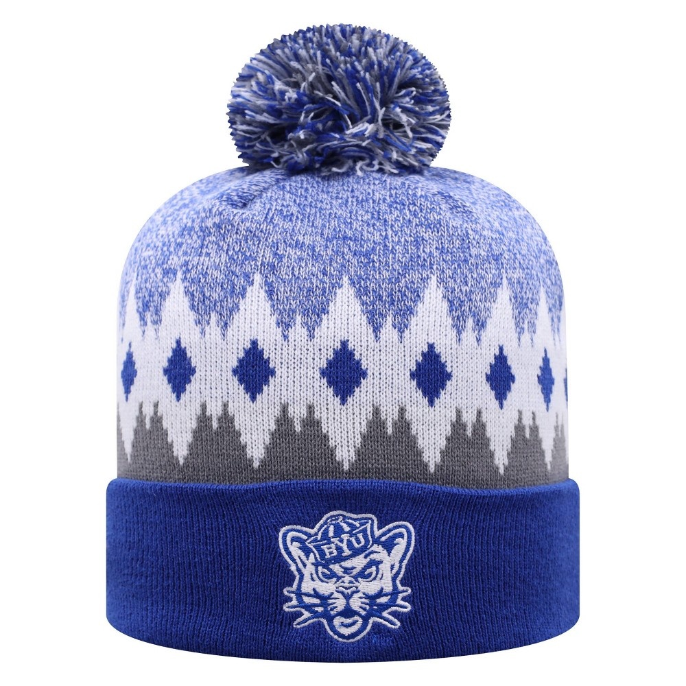 slide 2 of 2, NCAA BYU Cougars Men's Jagged Knit Cuffed Beanie with Pom, 1 ct