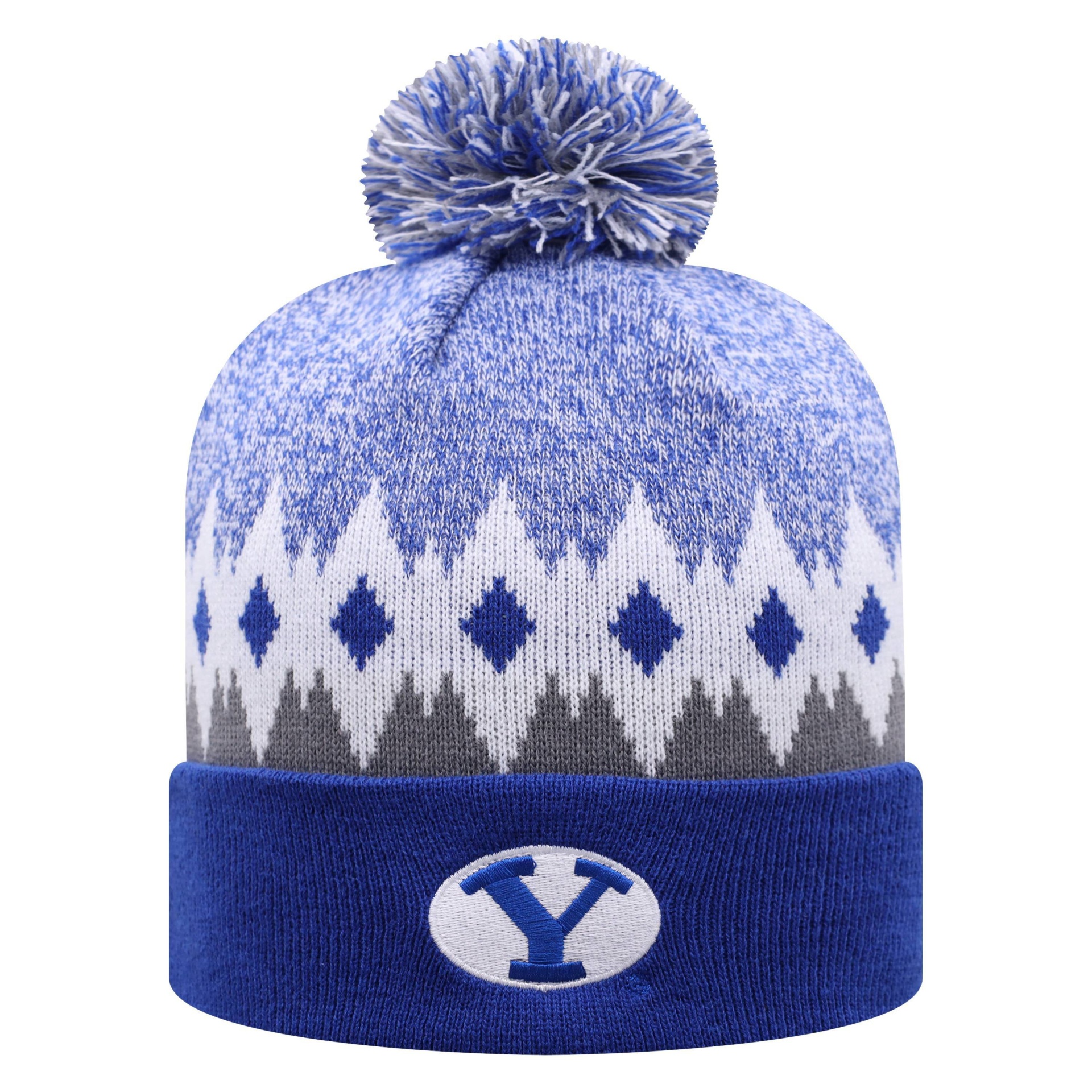 slide 1 of 2, NCAA BYU Cougars Men's Jagged Knit Cuffed Beanie with Pom, 1 ct