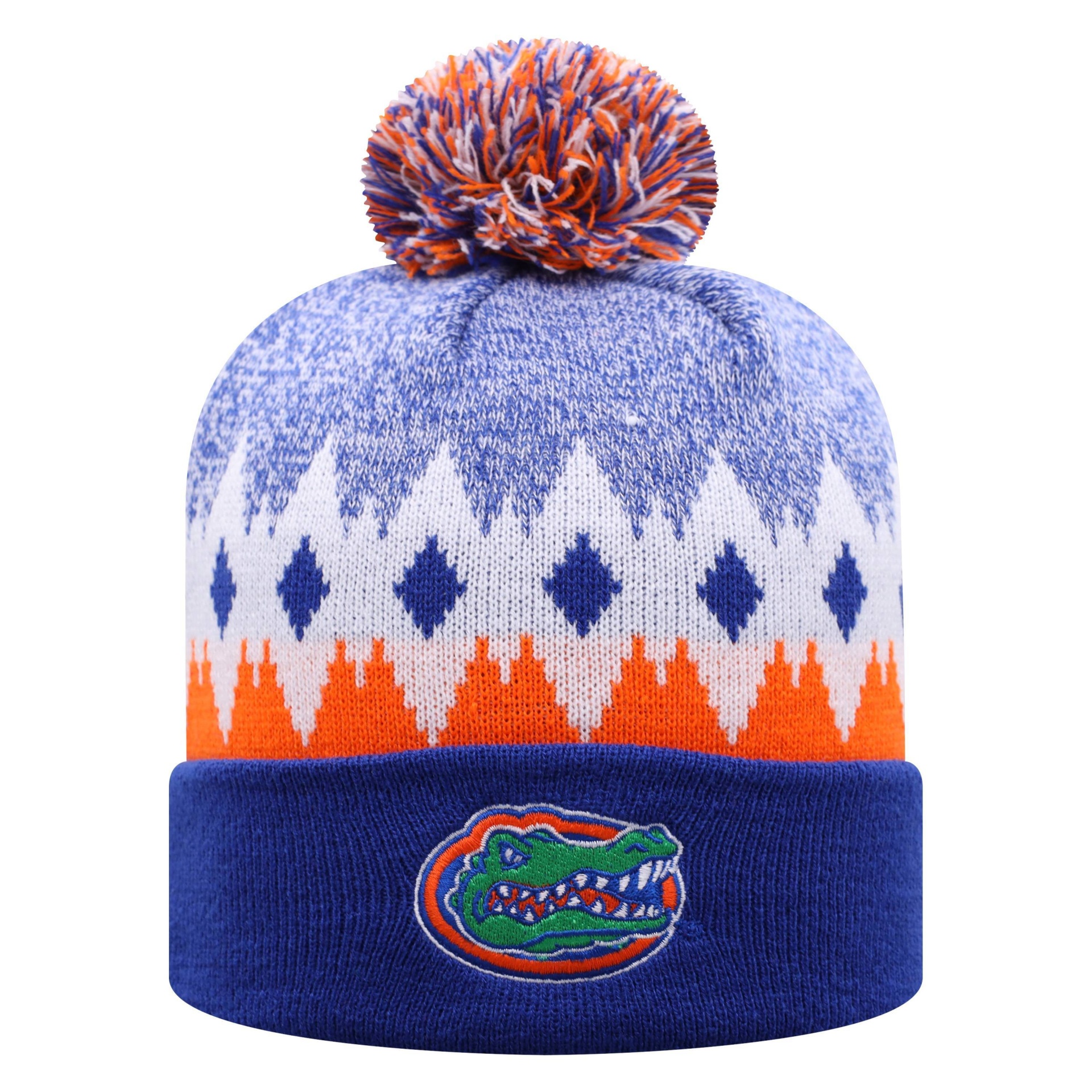 slide 1 of 2, NCAA Florida Gators Men's Jagged Knit Cuffed Beanie with Pom, 1 ct
