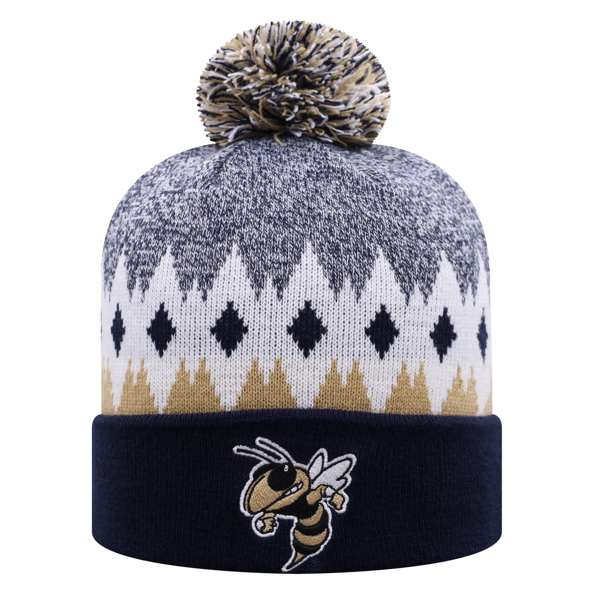 slide 1 of 2, NCAA Georgia Tech Yellow Jackets Men's Jagged Knit Cuffed Beanie with Pom, 1 ct