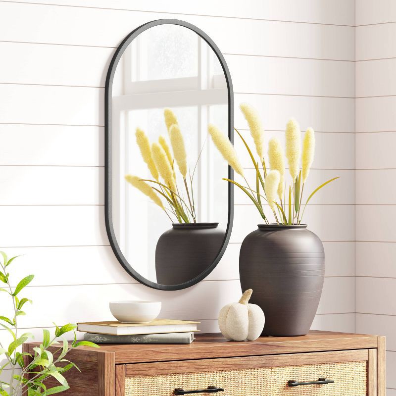 slide 2 of 4, 16" x 28" Metal Oval Pill Mirror Black - Project 62™, 1 ct