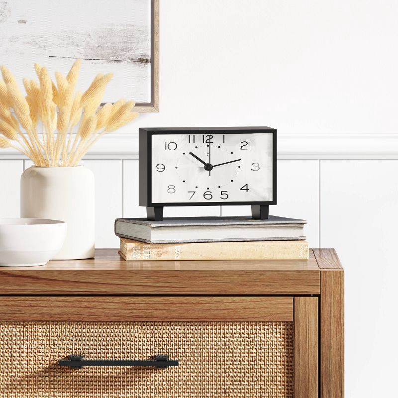 slide 2 of 3, 6" Rectangle Mantel Clock Black - Threshold™: Modern Analog Table Clock, 5 Year Warranty, No Alarm Function, 1 ct