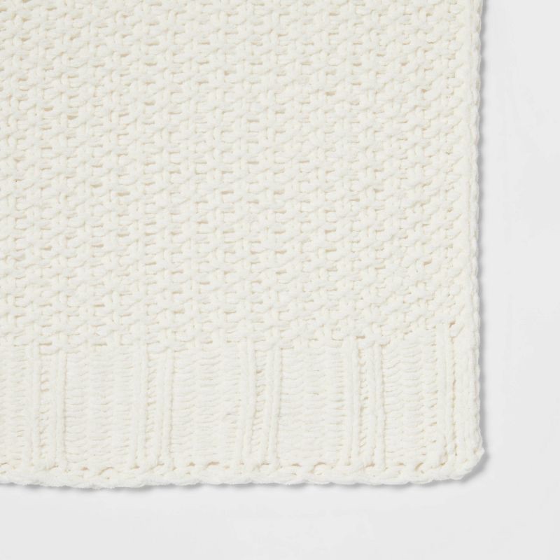 slide 3 of 5, Solid Chenille Knit Throw Blanket Cream - Threshold™, 2.2 lb