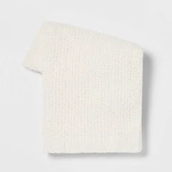 Solid Chenille Knit Throw Blanket Cream - Threshold™