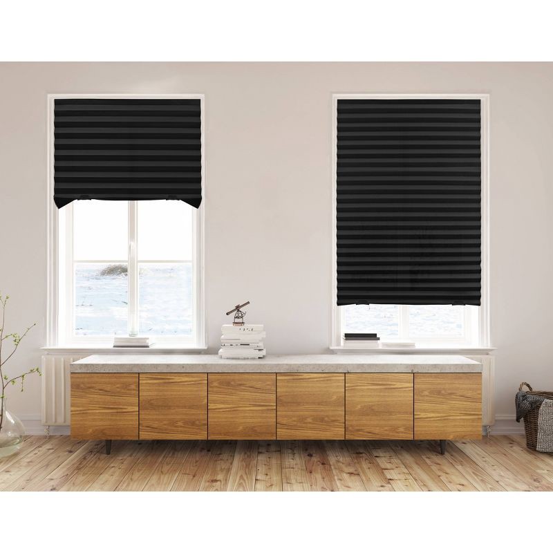 slide 2 of 5, 36"x72" Lumi Home Furnishings Room Darkening Pleated Paper Window Shade Black: Cordless Self-Adhesive Indoor Blinds, 1 ct
