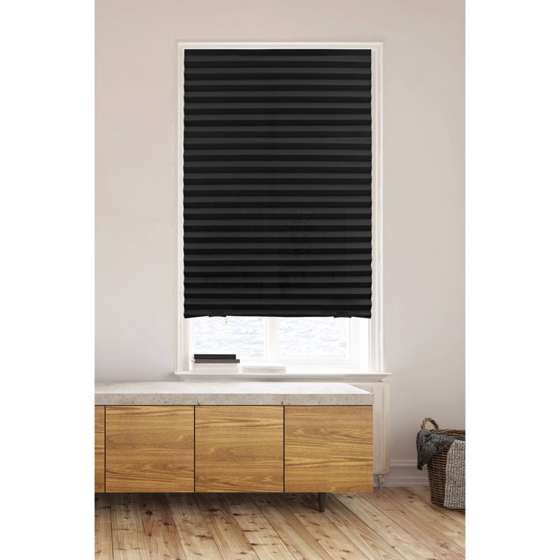 slide 1 of 5, 36"x72" Lumi Home Furnishings Room Darkening Pleated Paper Window Shade Black: Cordless Self-Adhesive Indoor Blinds, 1 ct