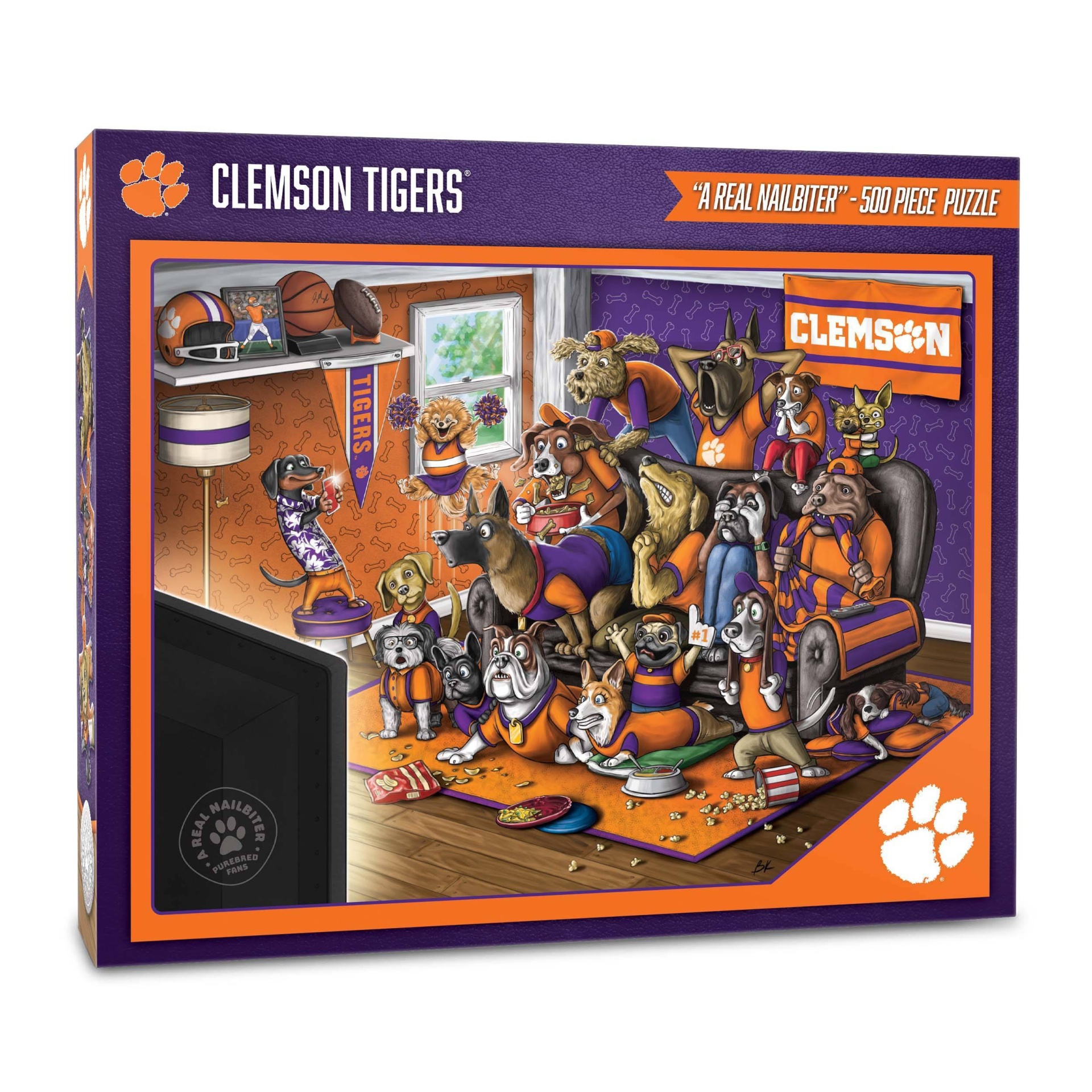 slide 1 of 3, NCAA Clemson Tigers Purebred Fans 'A Real Nailbiter' Puzzle, 500 ct