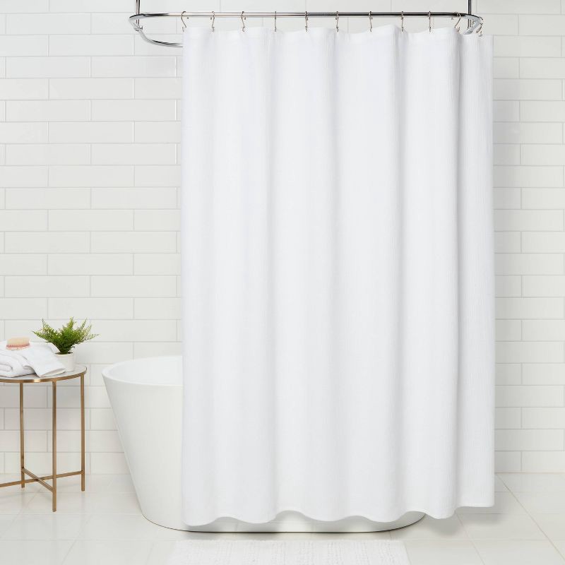 slide 2 of 4, Diamond Matelesse Shower Curtain White - Threshold™: Cotton Bath Curtain, Buttonhole Top, Machine Washable, 1 ct