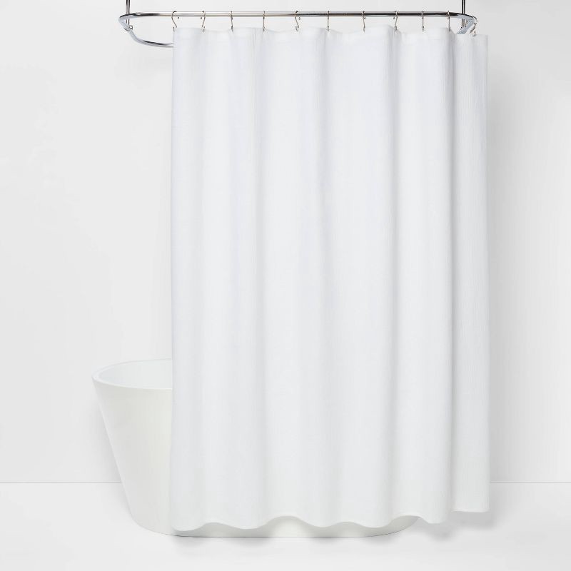 slide 1 of 4, Diamond Matelesse Shower Curtain White - Threshold™: Cotton Bath Curtain, Buttonhole Top, Machine Washable, 1 ct