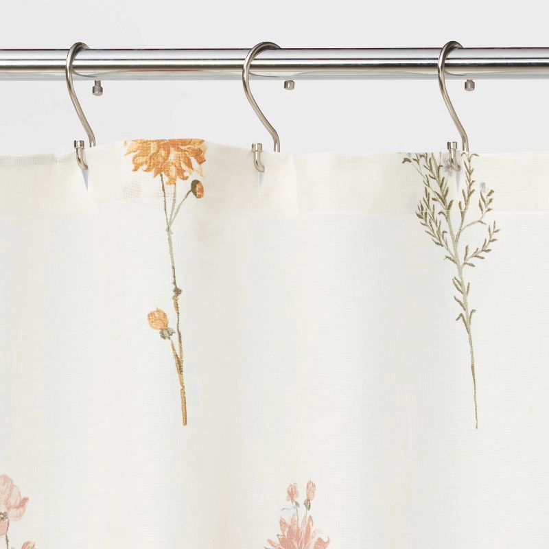 slide 3 of 4, Botanical Floral Shower Curtain - Threshold™: Cotton Fabric, Machine Washable, Buttonhole Top, 1 ct