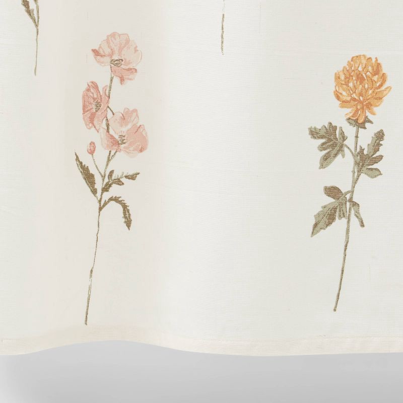 slide 4 of 4, Botanical Floral Shower Curtain - Threshold™: Cotton Fabric, Machine Washable, Buttonhole Top, 1 ct