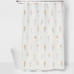 Botanical Floral Shower Curtain - Threshold™: Cotton Fabric, Machine Washable, Buttonhole Top