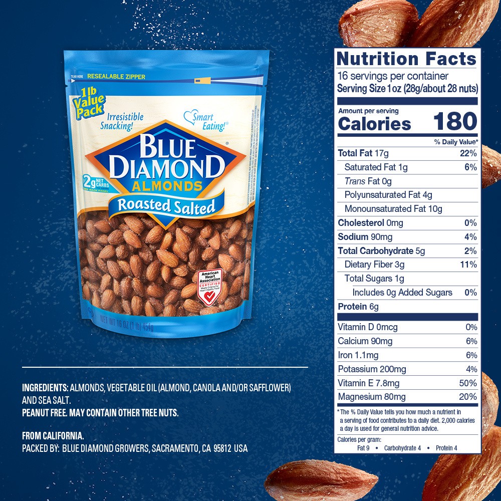 slide 2 of 2, Blue Diamond Almonds - Roasted Salted, 16 oz