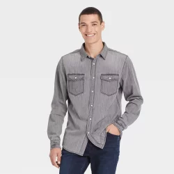 Men's Denim Long Sleeve Button-Down Shirt - Goodfellow & Co Gray M