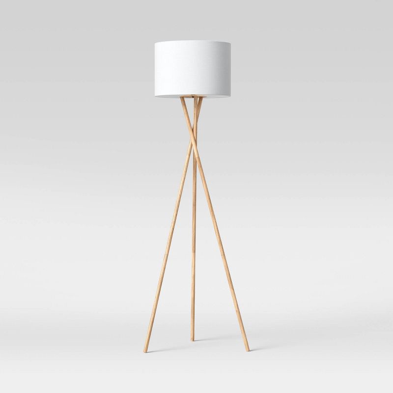 slide 2 of 4, 59"x18.5" Modern Tripod Floor Lamp Natural - Threshold™: Linen Shade, Metal Body, ETL Listed, 3-Way Switch, 1 ct