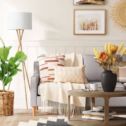 59"x18.5" Modern Tripod Floor Lamp Natural - Threshold™: Linen Shade, Metal Body, ETL Listed, 3-Way Switch