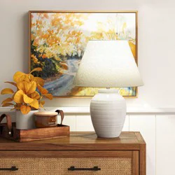 16.5"x13" Turned Ceramic Table Lamp White - Threshold™: Modern Accent, Linen Shade, No Assembly Required