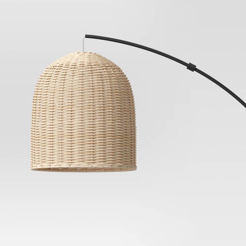 slide 4 of 4, 82"x13" Addison Arc Floor Lamp with Natural Rattan Shade - Threshold™: Curved Metal, ETL Listed, 1 ct