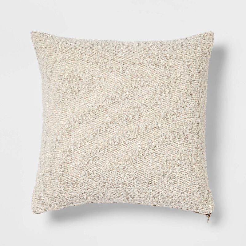 slide 1 of 4, Woven Boucle Square Throw Pillow with Exposed Zipper Neutral - Threshold™: Decorative Accent for Sofa, Indoor Polyester Fill, 1 ct