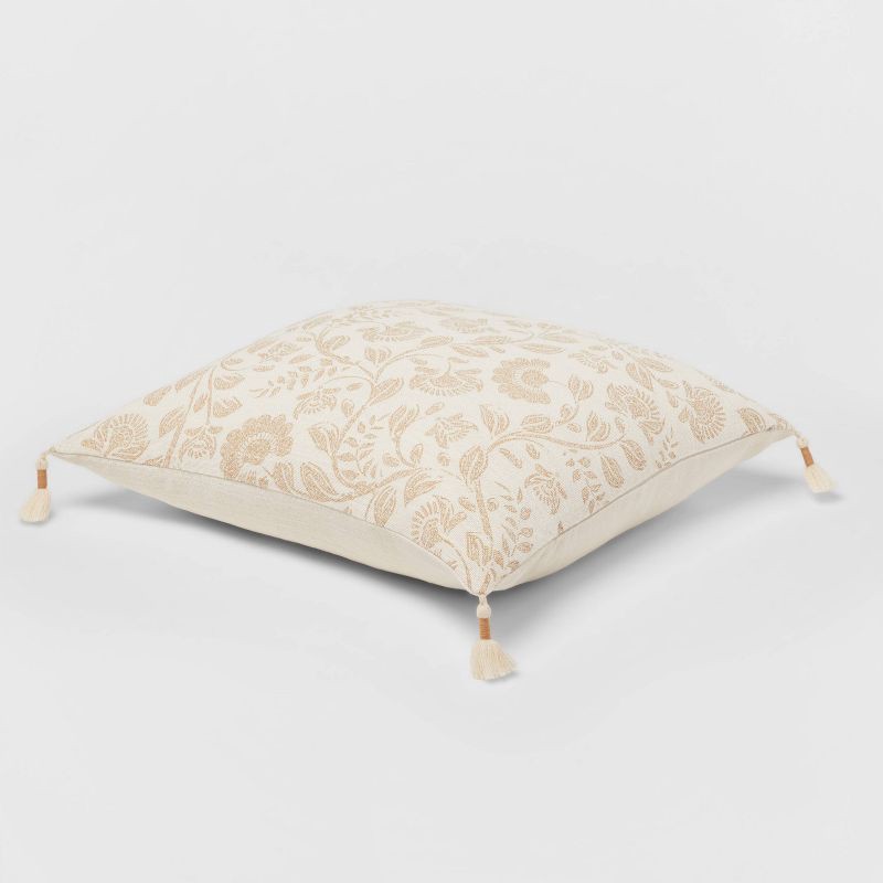 slide 3 of 4, Jacobean Square Throw Pillow Neutral - Threshold™, 1 ct