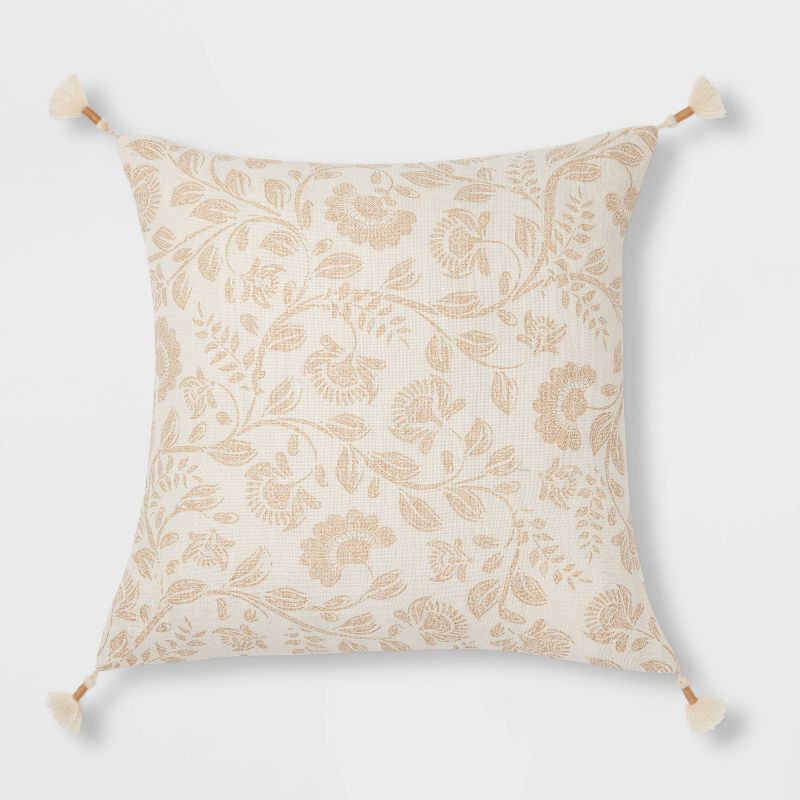 slide 1 of 4, Jacobean Square Throw Pillow Neutral - Threshold™, 1 ct