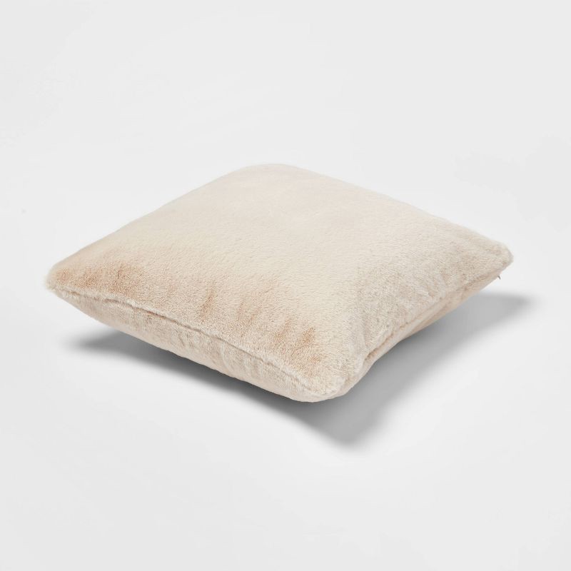 slide 3 of 4, Faux Rabbit Fur Square Throw Pillow Neutral - Threshold™, 1 ct
