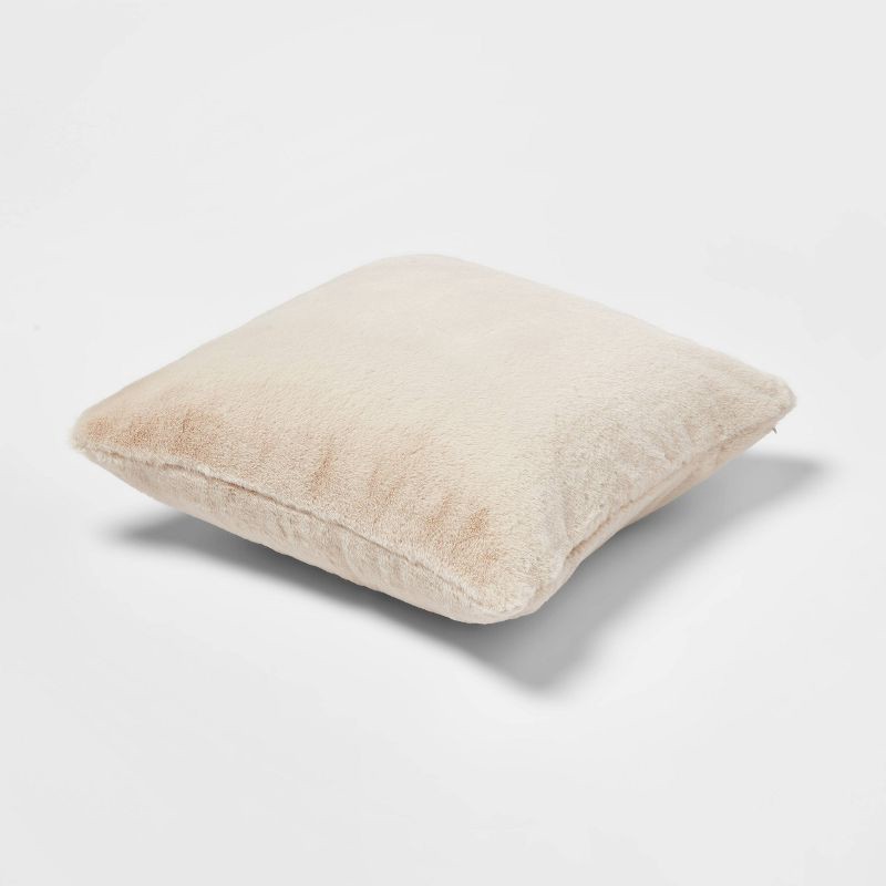 slide 3 of 4, Faux Rabbit Fur Square Throw Pillow Neutral - Threshold™: Decorative Cushion for Indoor, Zippered, Machine Washable, 1 ct