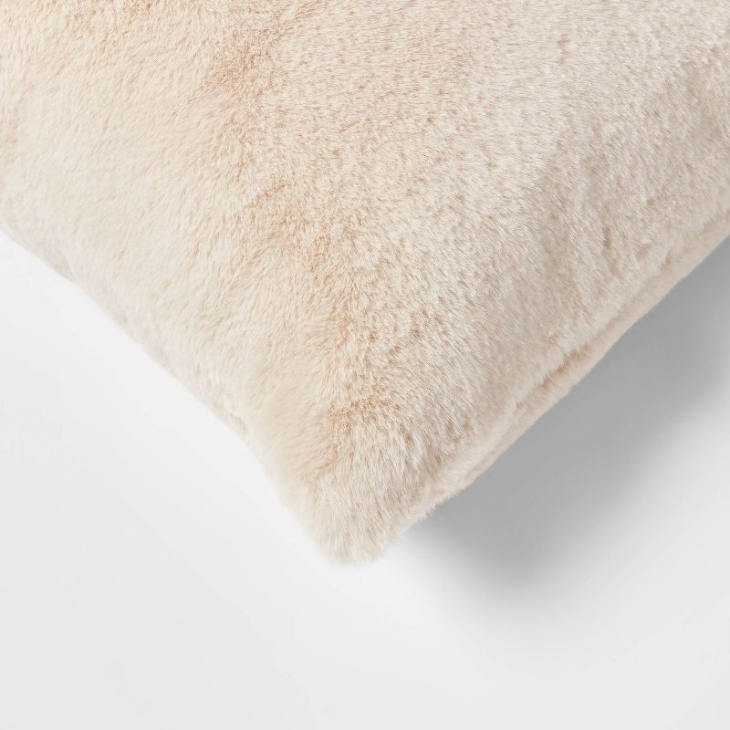 slide 4 of 4, Faux Rabbit Fur Square Throw Pillow Neutral - Threshold™, 1 ct
