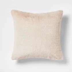 Faux Rabbit Fur Square Throw Pillow Neutral - Threshold™: Decorative Cushion for Indoor, Zippered, Machine Washable