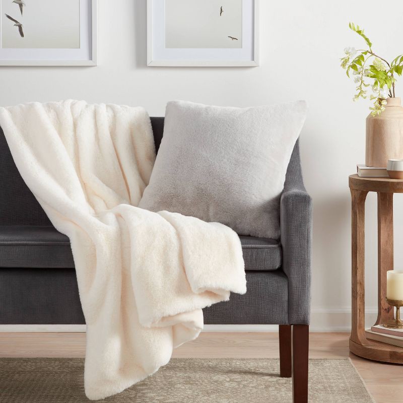 slide 2 of 4, Faux Rabbit Fur Square Throw Pillow Gray - Threshold™: Cozy Indoor Decorative Cushion, 1 ct