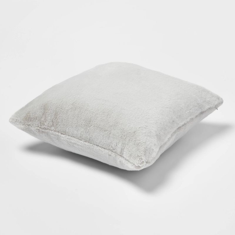 slide 3 of 4, Faux Rabbit Fur Square Throw Pillow Gray - Threshold™: Cozy Indoor Decorative Cushion, 1 ct