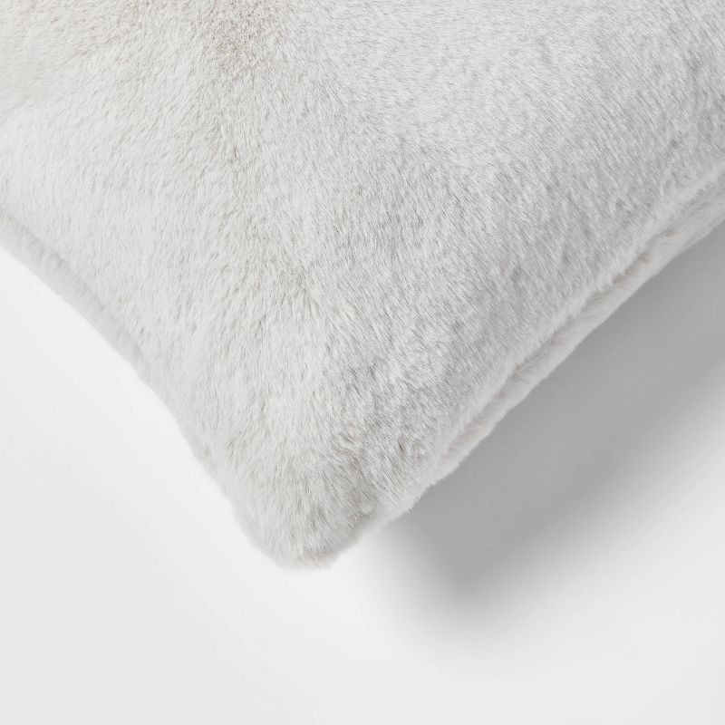 slide 4 of 4, Faux Rabbit Fur Square Throw Pillow Gray - Threshold™: Cozy Indoor Decorative Cushion, 1 ct