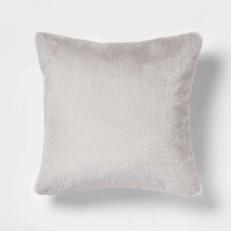 slide 1 of 4, Faux Rabbit Fur Square Throw Pillow Gray - Threshold™: Cozy Indoor Decorative Cushion, 1 ct