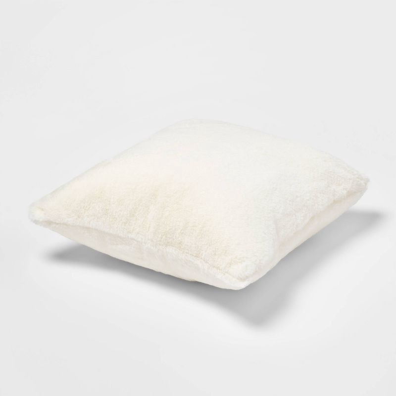 slide 3 of 4, Faux Rabbit Fur Square Throw Pillow Cream - Threshold™: Decorative Cushion for Indoor, Removable Cover, Zip Closure, 1 ct