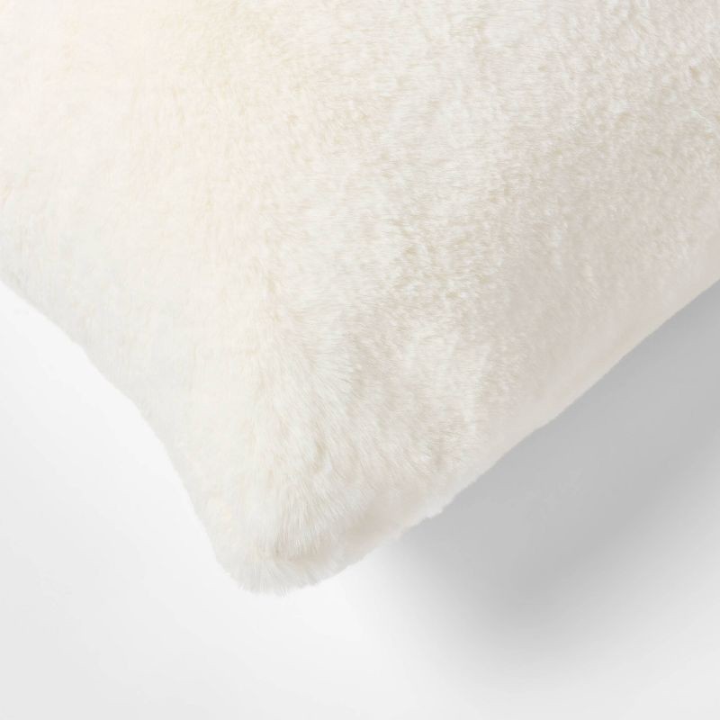 slide 4 of 4, Faux Rabbit Fur Square Throw Pillow Cream - Threshold™: Decorative Cushion for Indoor, Removable Cover, Zip Closure, 1 ct