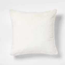Faux Rabbit Fur Square Throw Pillow Cream - Threshold™: Decorative Cushion for Indoor, Removable Cover, Zip Closure