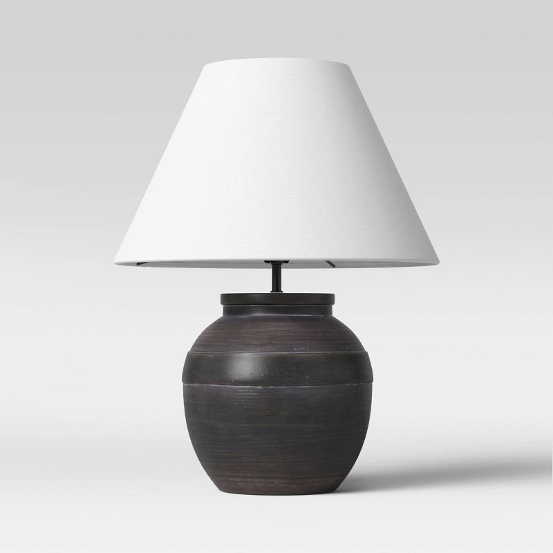 slide 2 of 3, 21.25"x17" Large Ceramic Table Lamp Black - Threshold™: Embossed Detail, No Assembly Required, 1 ct